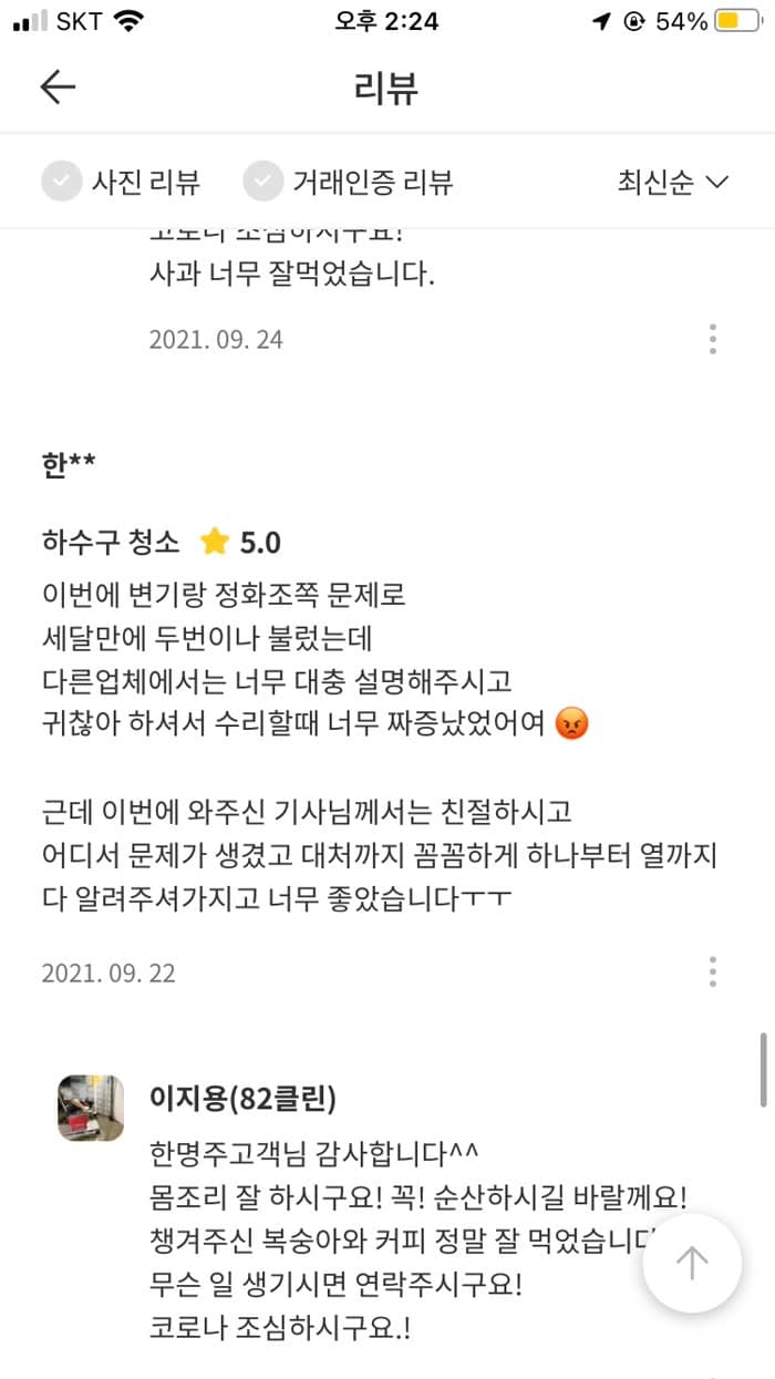 한** 숨고 후기 원본 캡처 — 변기·정화조, 하나부터 열까지 설명
